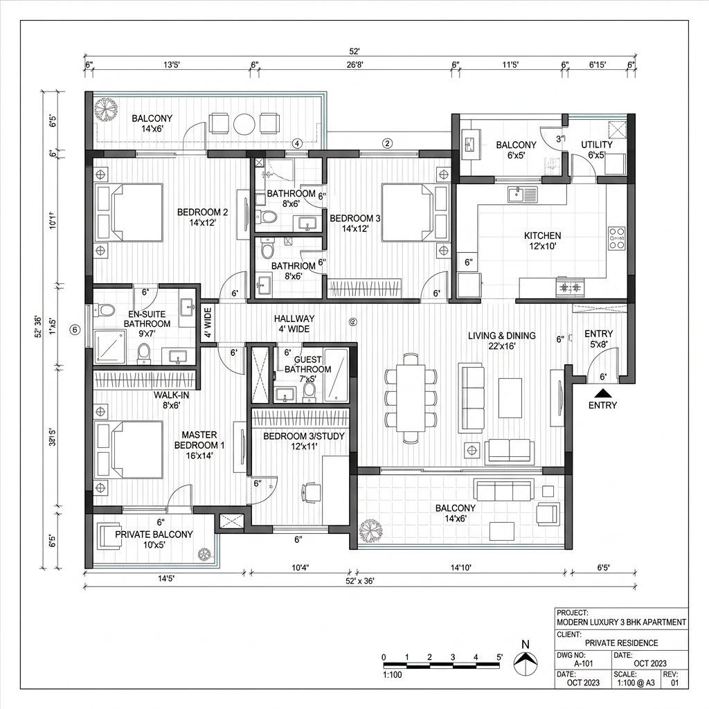 3 BHK Floor Plan